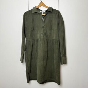 NWT Nine West Grape Leaf Green Cotton Corduroy Shirt Dress L